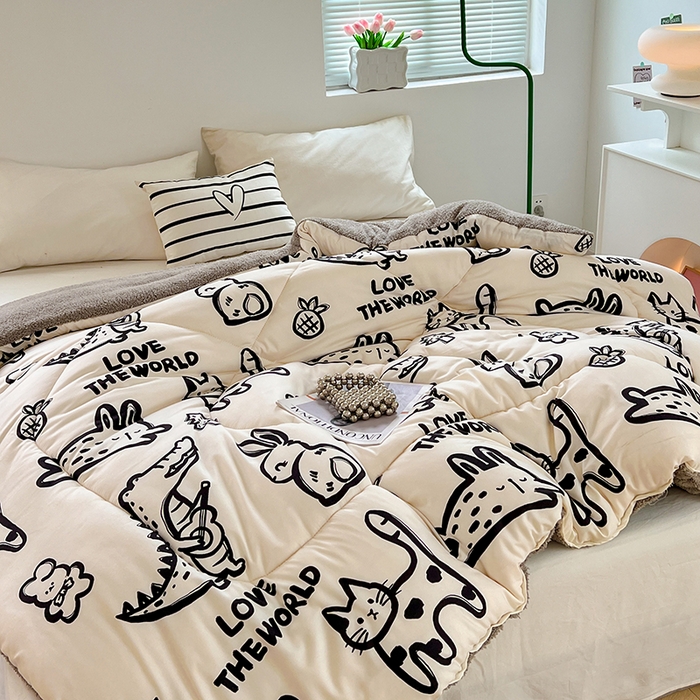 91家纺网 家纺一手货源 找家纺 VIP被业 2025新款羊羔绒印花冬被保暖被芯直播爆款纤维被子被芯 萌宠