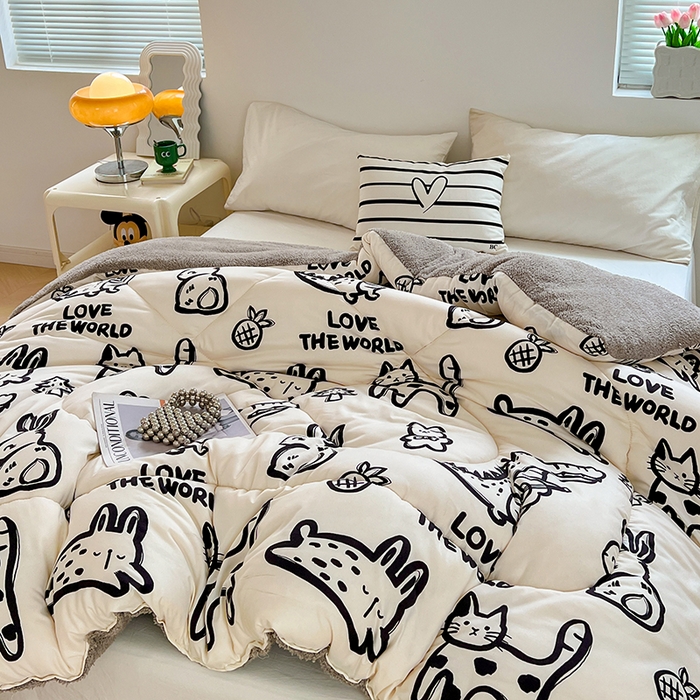 91家纺网 家纺一手货源 找家纺 VIP被业 2025新款羊羔绒印花冬被保暖被芯直播爆款纤维被子被芯 萌宠