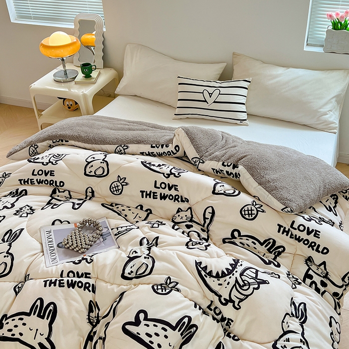 91家纺网 家纺一手货源 找家纺 VIP被业 2025新款羊羔绒印花冬被保暖被芯直播爆款纤维被子被芯 萌宠