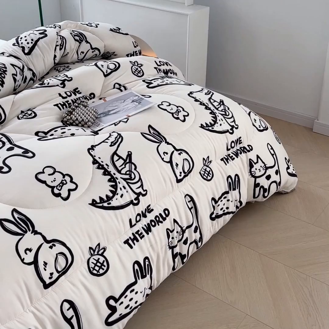 91家纺网 家纺一手货源 找家纺 VIP被业 2025新款羊羔绒印花冬被保暖被芯直播爆款纤维被子被芯 萌宠