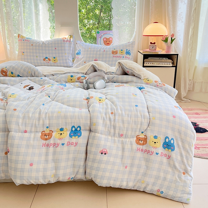 91家纺网 家纺一手货源 找家纺 VIP被业 2025新款羊羔绒印花冬被保暖被芯直播爆款纤维被子被芯 萌趣伙伴