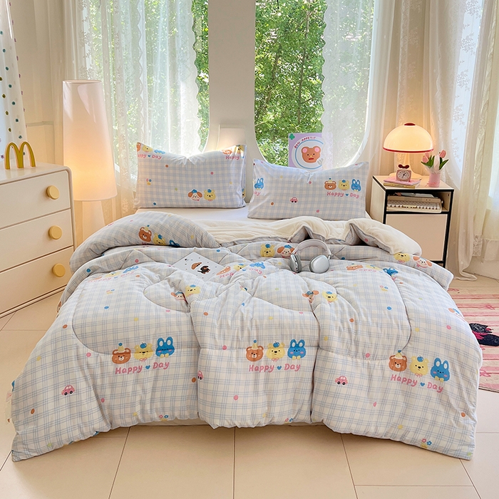 91家纺网 家纺一手货源 找家纺 VIP被业 2025新款羊羔绒印花冬被保暖被芯直播爆款纤维被子被芯 萌趣伙伴