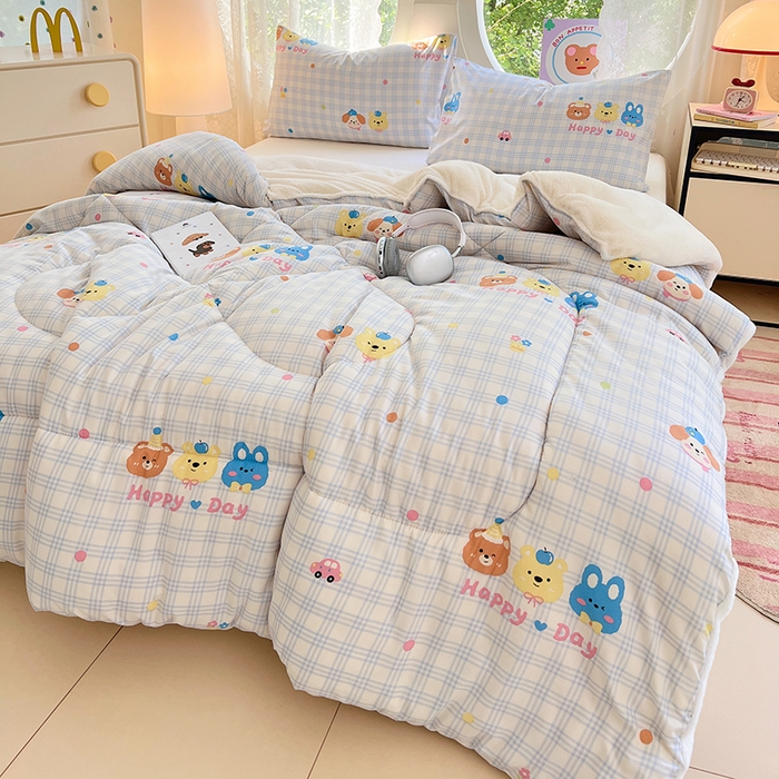 91家纺网 家纺一手货源 找家纺 VIP被业 2025新款羊羔绒印花冬被保暖被芯直播爆款纤维被子被芯 萌趣伙伴