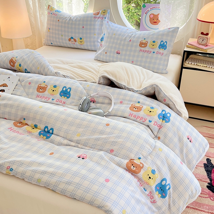 91家纺网 家纺一手货源 找家纺 VIP被业 2025新款羊羔绒印花冬被保暖被芯直播爆款纤维被子被芯 萌趣伙伴