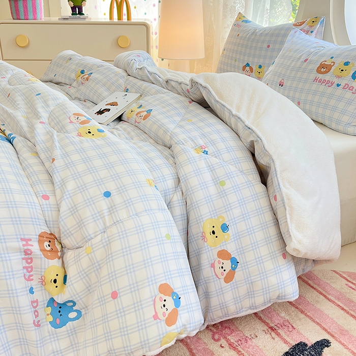 91家纺网 家纺一手货源 找家纺 VIP被业 2025新款羊羔绒印花冬被保暖被芯直播爆款纤维被子被芯 萌趣伙伴