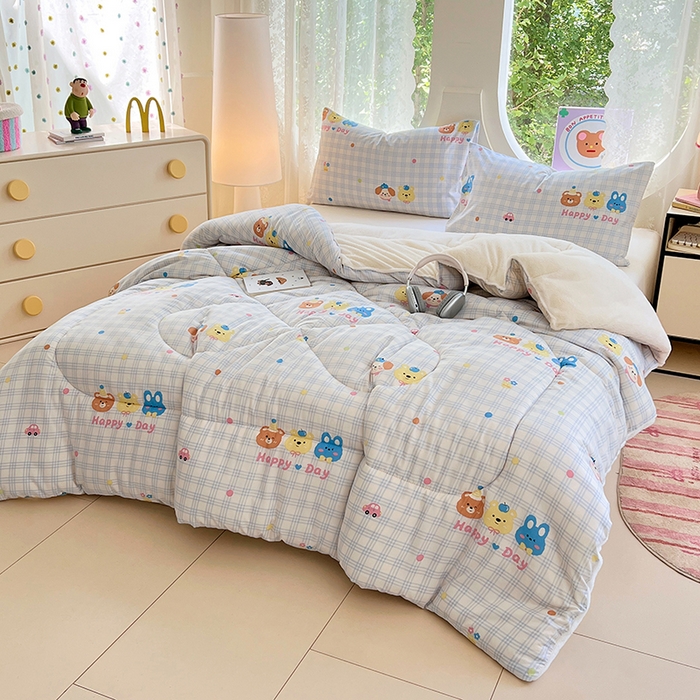 91家纺网 家纺一手货源 找家纺 VIP被业 2025新款羊羔绒印花冬被保暖被芯直播爆款纤维被子被芯 萌趣伙伴