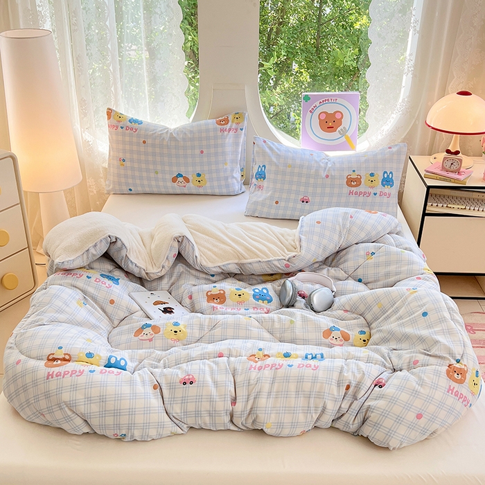 91家纺网 家纺一手货源 找家纺 VIP被业 2025新款羊羔绒印花冬被保暖被芯直播爆款纤维被子被芯 萌趣伙伴