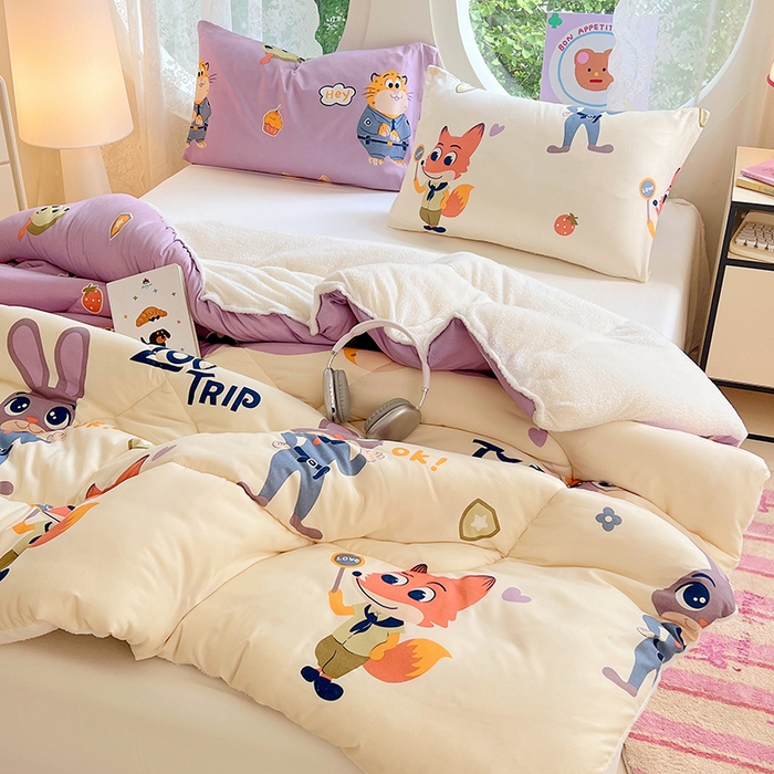 91家纺网 家纺一手货源 找家纺 VIP被业 2025新款羊羔绒印花冬被保暖被芯直播爆款纤维被子被芯 尼克狐尼克