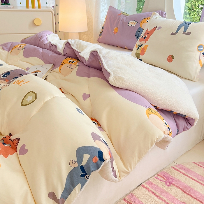 91家纺网 家纺一手货源 找家纺 VIP被业 2025新款羊羔绒印花冬被保暖被芯直播爆款纤维被子被芯 尼克狐尼克