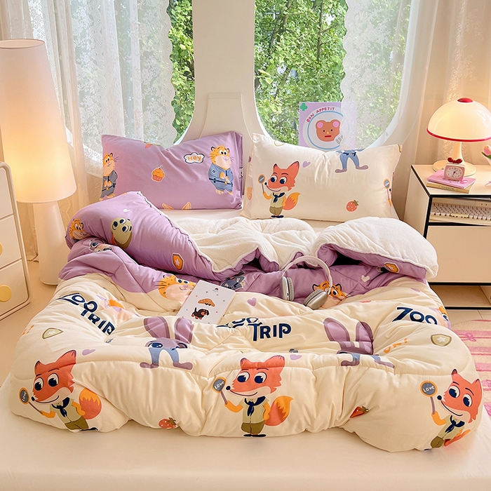 91家纺网 家纺一手货源 找家纺 VIP被业 2025新款羊羔绒印花冬被保暖被芯直播爆款纤维被子被芯 尼克狐尼克