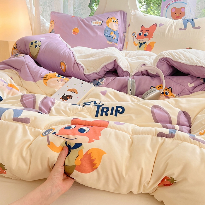 91家纺网 家纺一手货源 找家纺 VIP被业 2025新款羊羔绒印花冬被保暖被芯直播爆款纤维被子被芯 尼克狐尼克