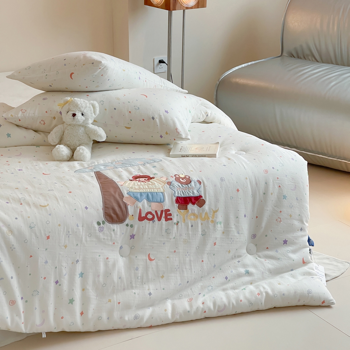 91家纺网 家纺一手货源 找家纺 一加一 2025新款全棉双层纱贴布绣抗菌大豆被子被芯 森林奇遇