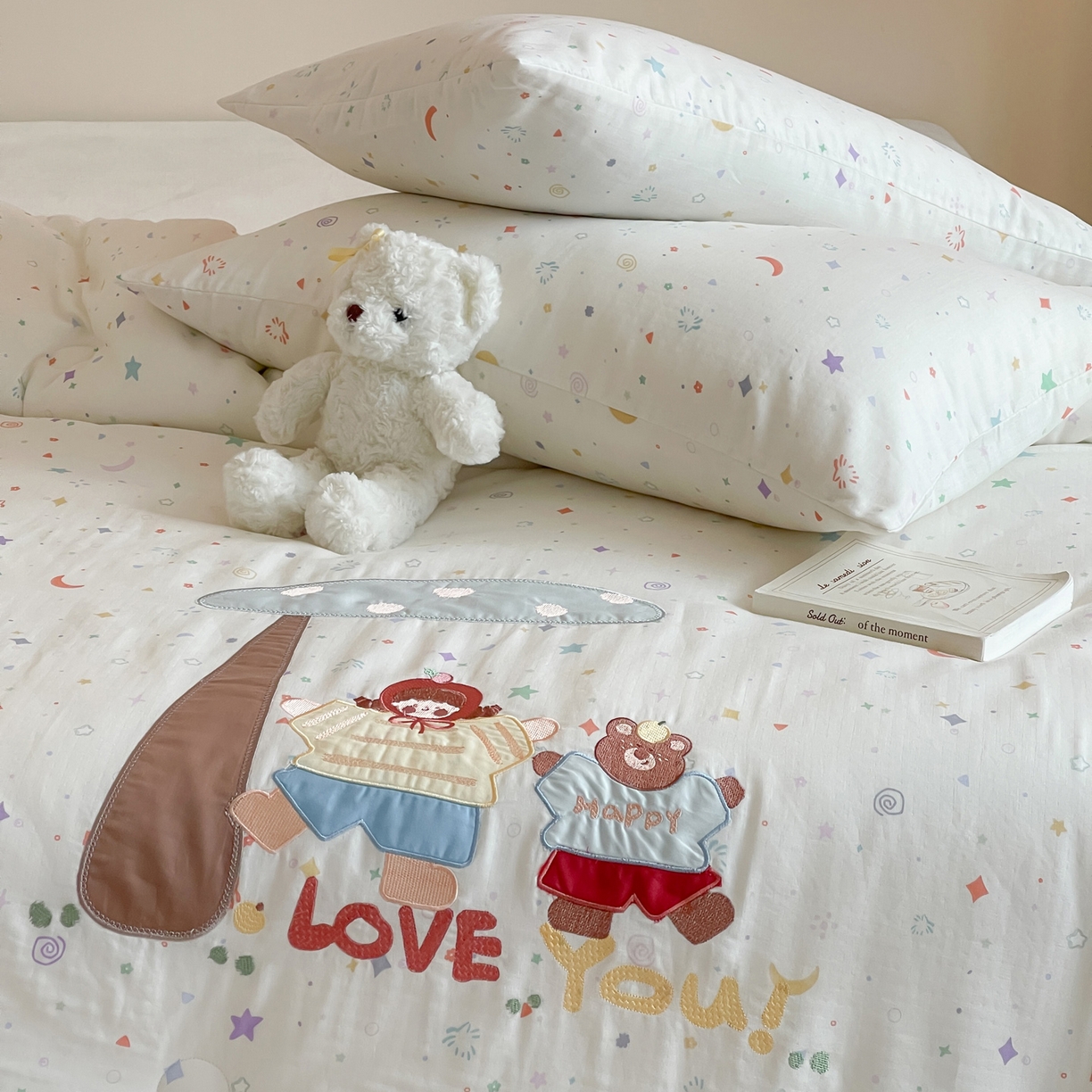 91家纺网 家纺一手货源 找家纺 一加一 2025新款全棉双层纱贴布绣抗菌大豆被子被芯 森林奇遇