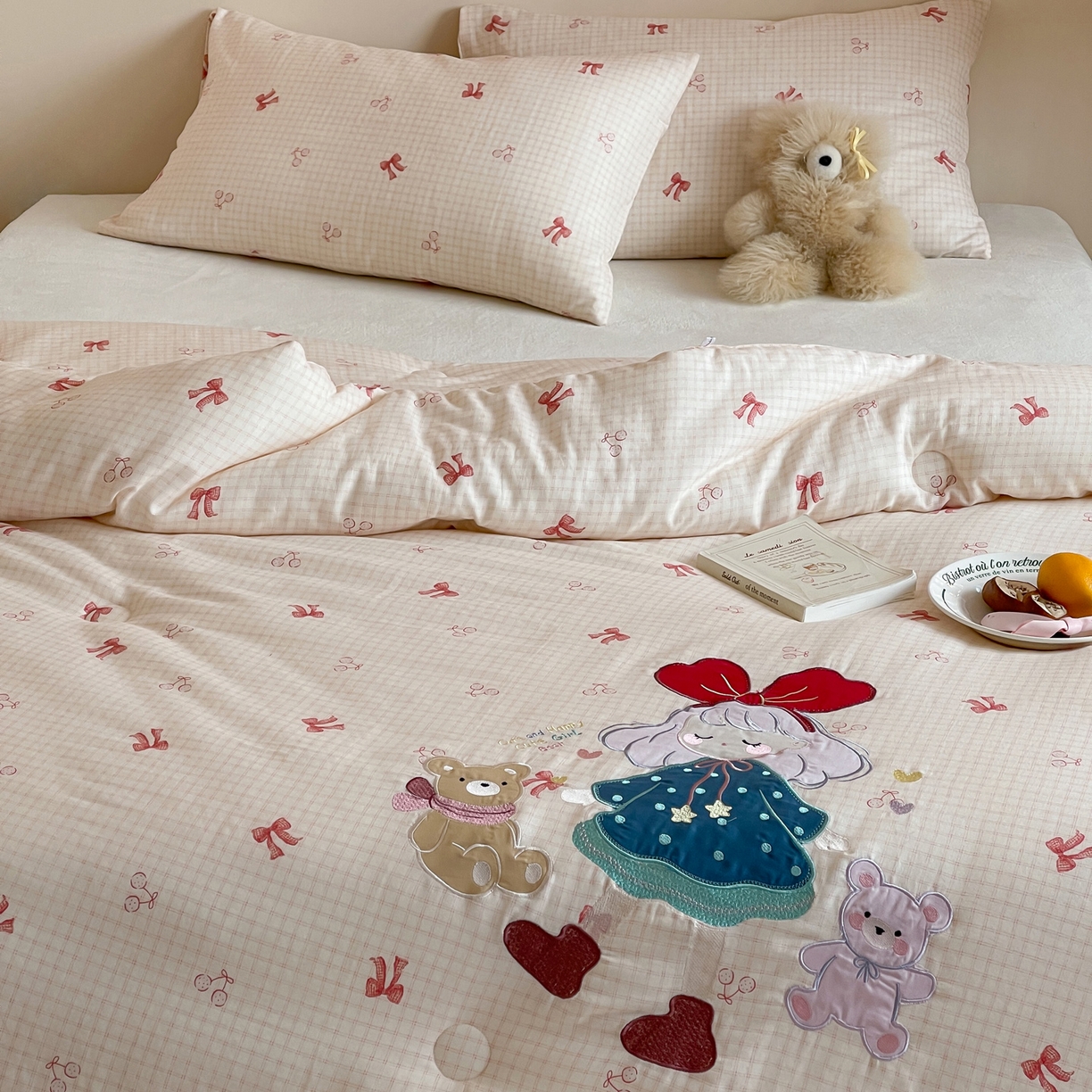 91家纺网 家纺一手货源 找家纺 一加一 2025新款全棉双层纱贴布绣抗菌大豆被子被芯 童梦守护