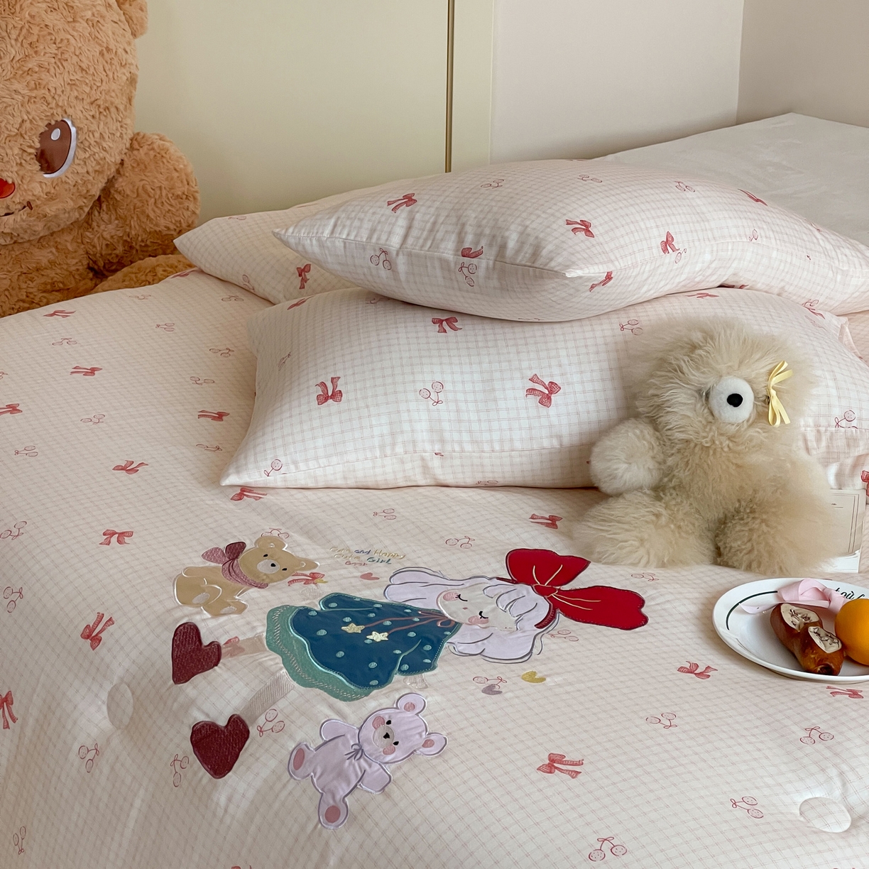 91家纺网 家纺一手货源 找家纺 一加一 2025新款全棉双层纱贴布绣抗菌大豆被子被芯 童梦守护