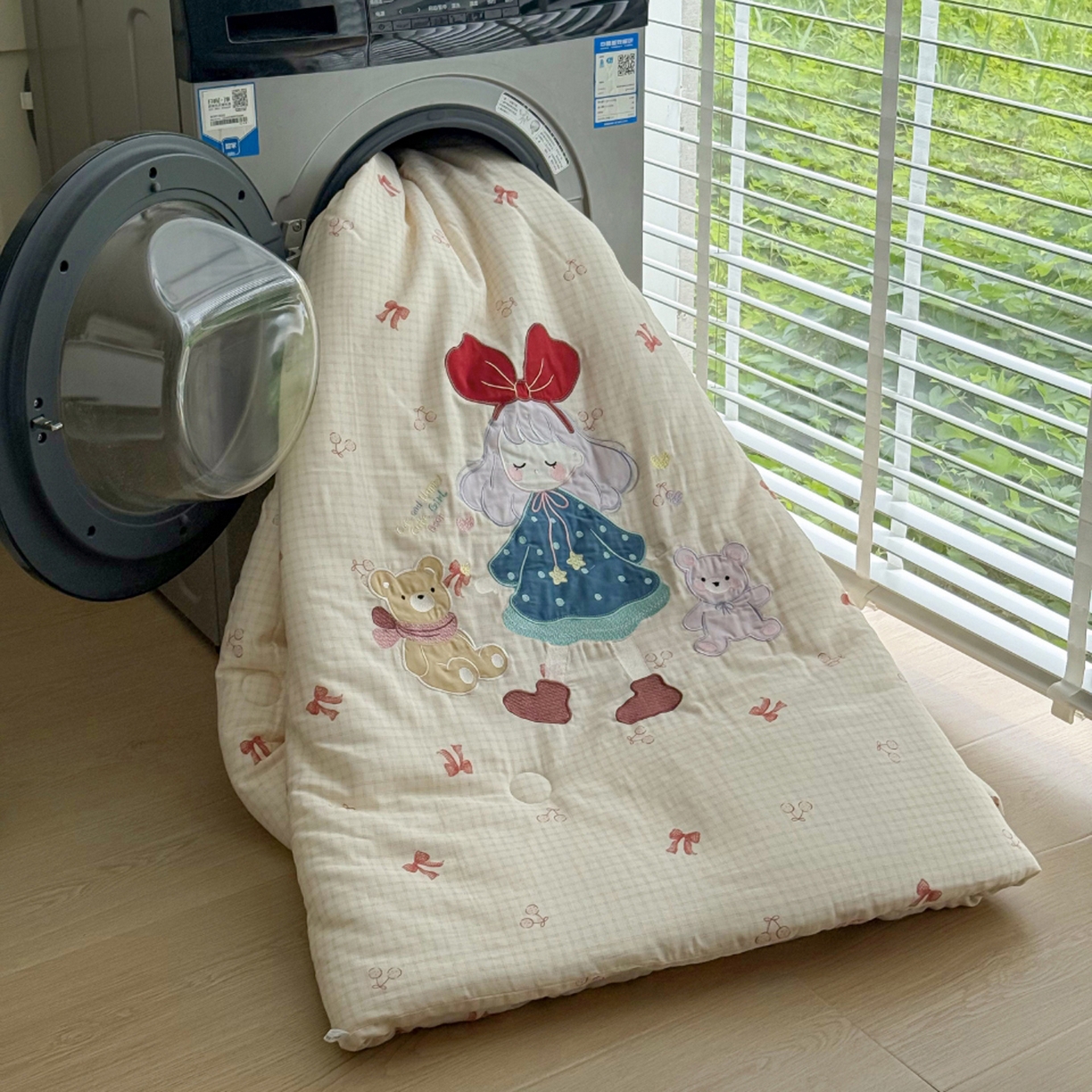 91家纺网 家纺一手货源 找家纺 一加一 2025新款全棉双层纱贴布绣抗菌大豆被子被芯 童梦守护