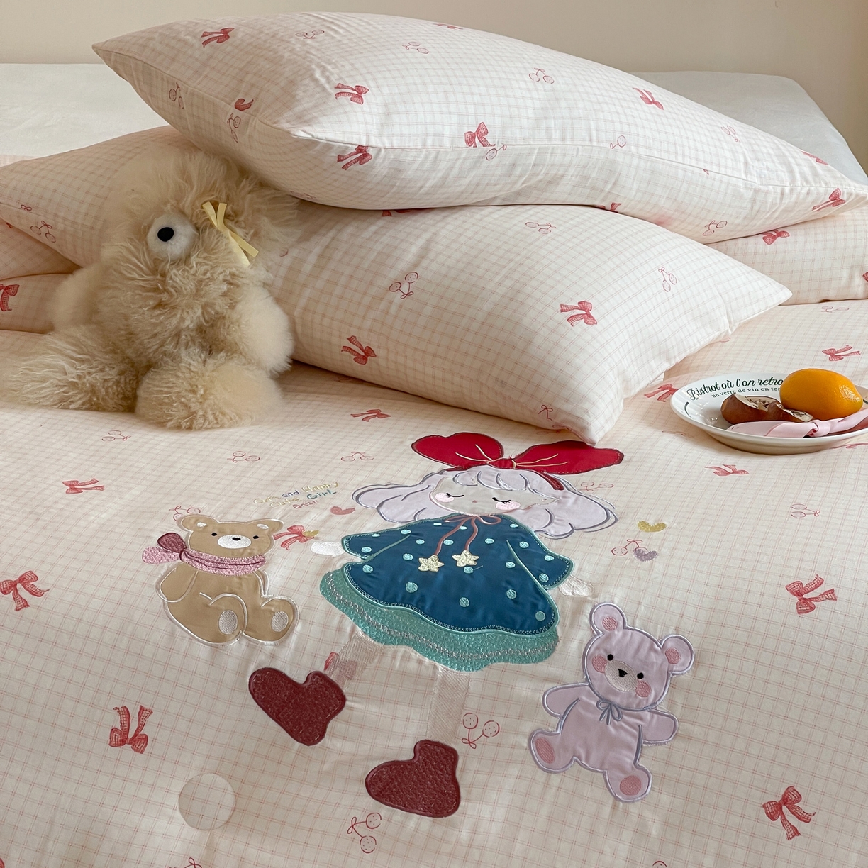 91家纺网 家纺一手货源 找家纺 一加一 2025新款全棉双层纱贴布绣抗菌大豆被子被芯 童梦守护