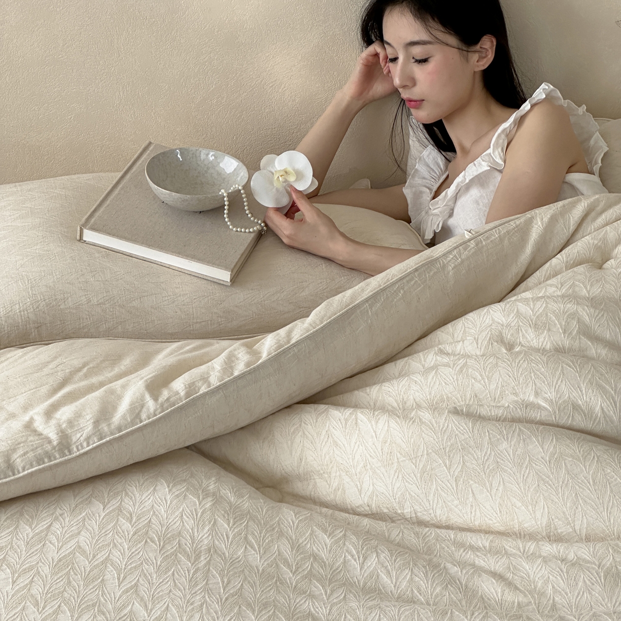 91家纺网 家纺一手货源 找家纺 一加一 2025新款轻奢棉麻大提花55%大豆抗菌被子被芯 羽梦柔衾