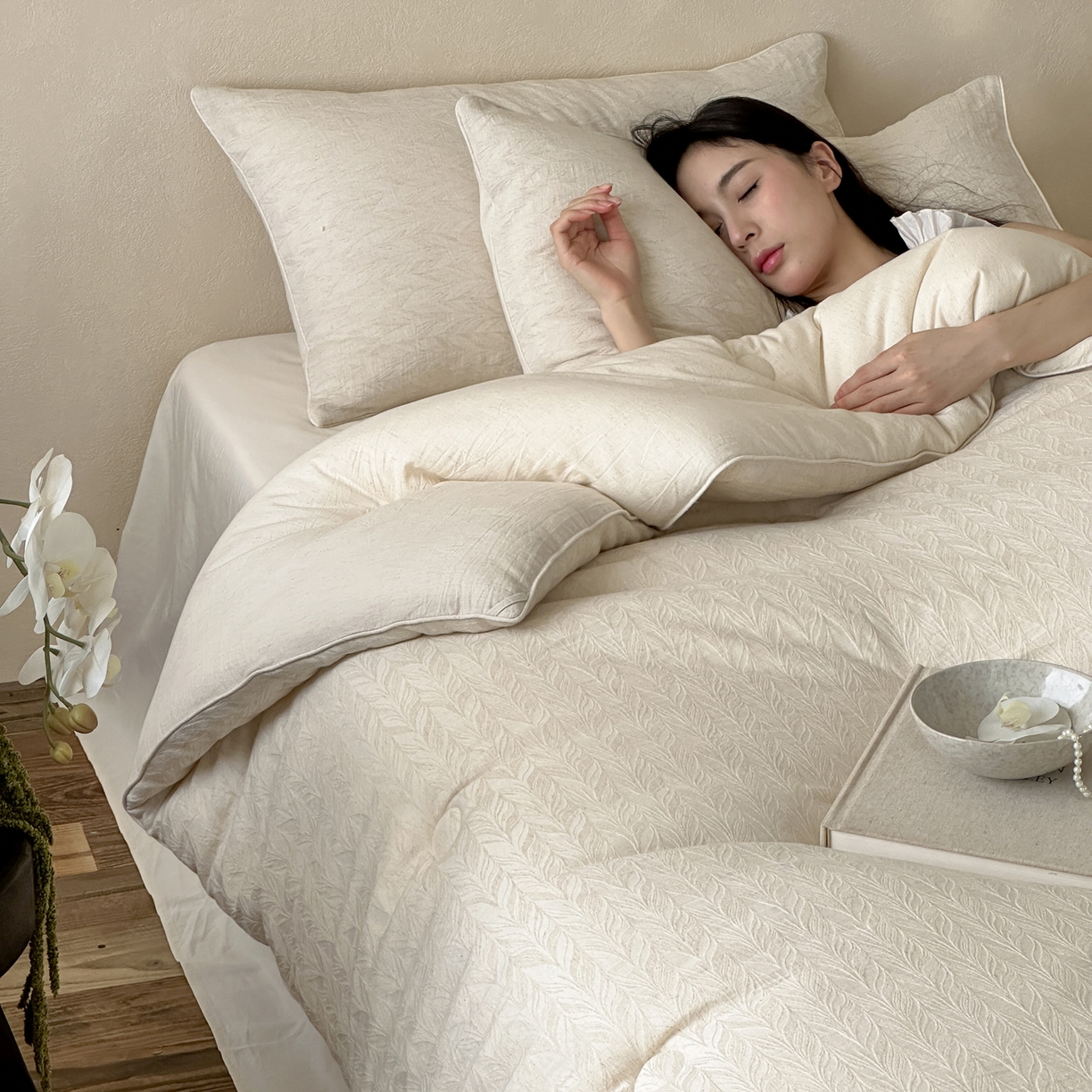 91家纺网 家纺一手货源 找家纺 一加一 2025新款轻奢棉麻大提花55%大豆抗菌被子被芯 羽梦柔衾