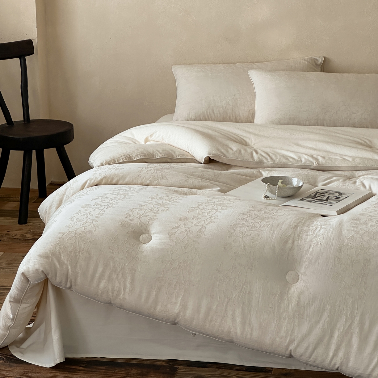 91家纺网 家纺一手货源 找家纺 一加一 2025新款轻奢棉麻大提花55%大豆抗菌被子被芯 莫奈花园