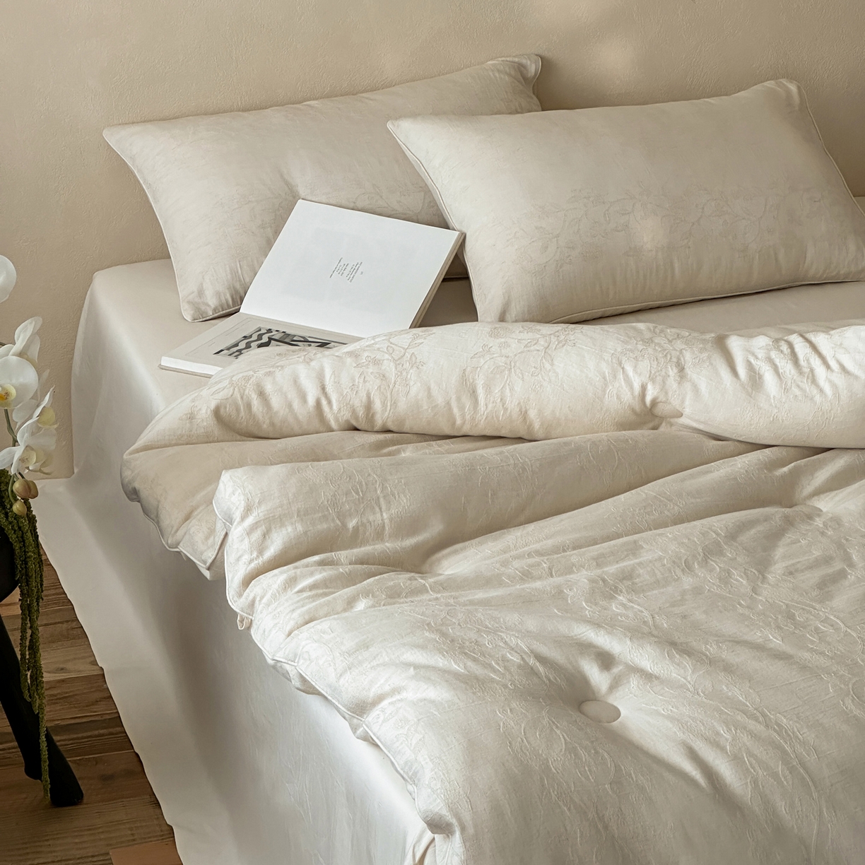 91家纺网 家纺一手货源 找家纺 一加一 2025新款轻奢棉麻大提花55%大豆抗菌被子被芯 莫奈花园