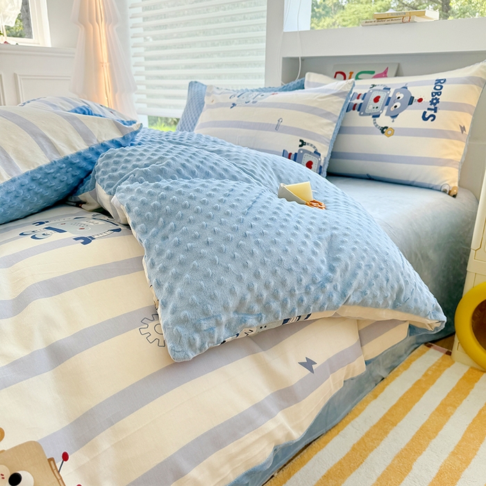 91家纺网 家纺一手货源 找家纺 丫丫家纺 2025学生季全棉高克重豆豆绒三四件套加厚保暖婴儿绒牛奶绒单被套单人双人被套加大号棉加绒三四件套  机器人