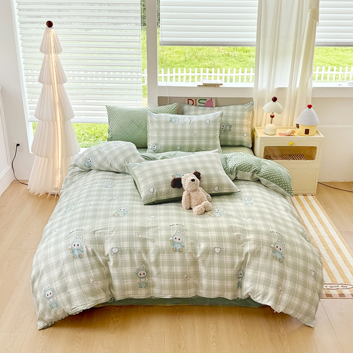 91家纺网 家纺一手货源 找家纺 丫丫家纺 2025学生季全棉高克重豆豆绒三四件套加厚保暖婴儿绒牛奶绒单被套单人双人被套加大号棉加绒三四件套  拉嘟嘟