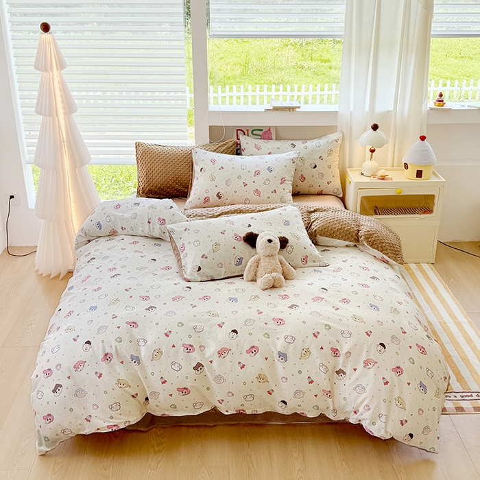 91家纺网 家纺一手货源 找家纺 丫丫家纺 2025学生季全棉高克重豆豆绒三四件套加厚保暖婴儿绒牛奶绒单被套单人双人被套加大号棉加绒三四件套  小新和他的蜡笔