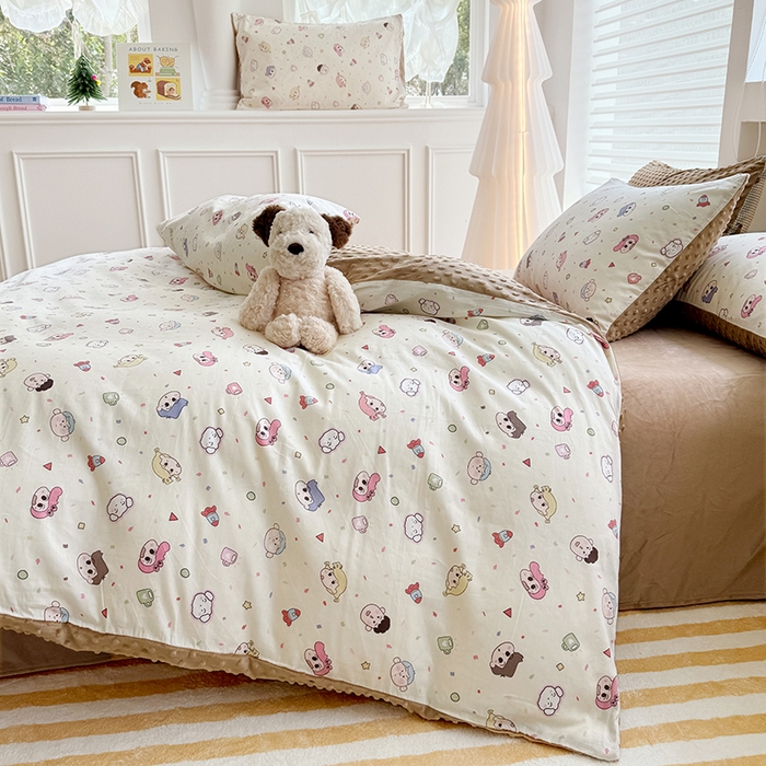 91家纺网 家纺一手货源 找家纺 丫丫家纺 2025学生季全棉高克重豆豆绒三四件套加厚保暖婴儿绒牛奶绒单被套单人双人被套加大号棉加绒三四件套  小新和他的蜡笔