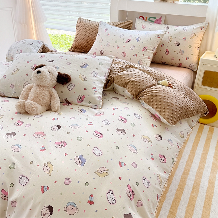 91家纺网 家纺一手货源 找家纺 丫丫家纺 2025学生季全棉高克重豆豆绒三四件套加厚保暖婴儿绒牛奶绒单被套单人双人被套加大号棉加绒三四件套  小新和他的蜡笔