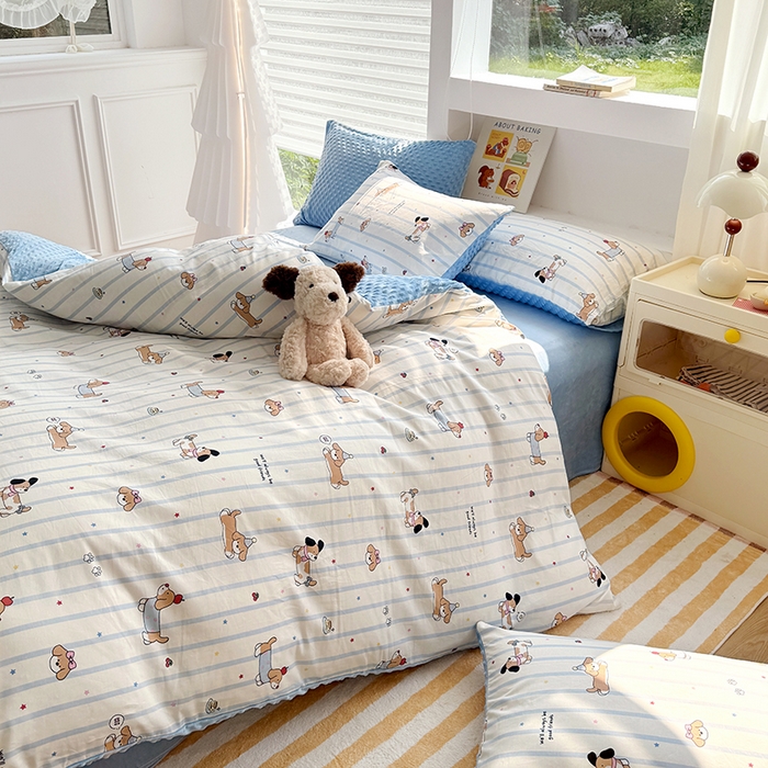 91家纺网 家纺一手货源 找家纺 丫丫家纺 2025学生季全棉高克重豆豆绒三四件套加厚保暖婴儿绒牛奶绒单被套单人双人被套加大号棉加绒三四件套   糖纸童年