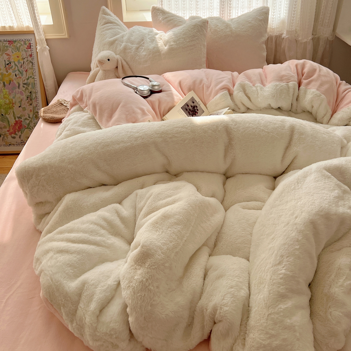 91家纺网 家纺一手货源 找家纺 （总）金爱家 2025新款全消光牛奶绒A类纯色獭兔毛绒立体四件套