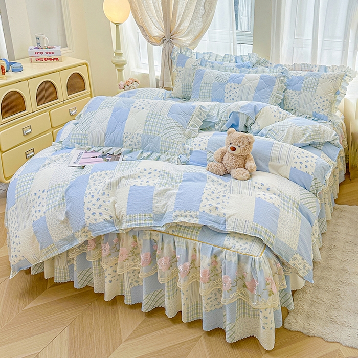 91家纺网 家纺一手货源 找家纺 （总）艾裙海 2025秋冬新款木棉皱皱双层纱夹棉床裙系列四件套