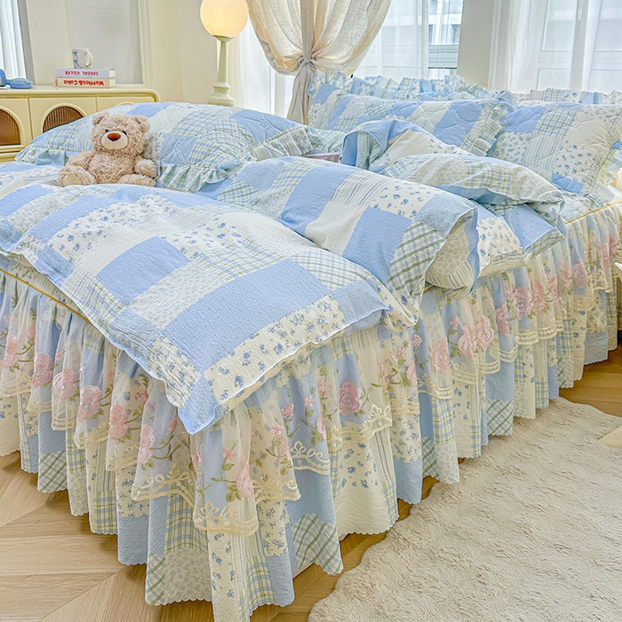 91家纺网 家纺一手货源 找家纺 （总）艾裙海 2025秋冬新款木棉皱皱双层纱夹棉床裙系列四件套