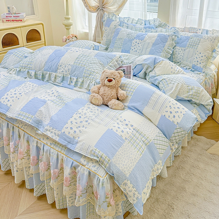 91家纺网 家纺一手货源 找家纺 （总）艾裙海 2025秋冬新款木棉皱皱双层纱夹棉床裙系列四件套