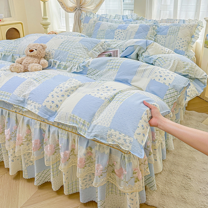 91家纺网 家纺一手货源 找家纺 （总）艾裙海 2025秋冬新款木棉皱皱双层纱夹棉床裙系列四件套