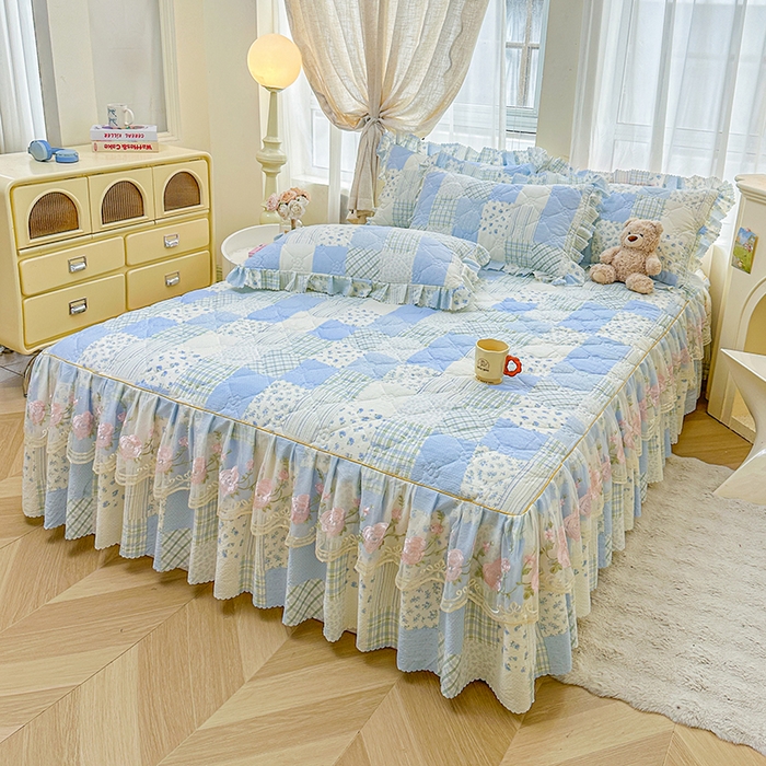 91家纺网 家纺一手货源 找家纺 （总）艾裙海 2025秋冬新款木棉皱皱双层纱夹棉床裙系列四件套