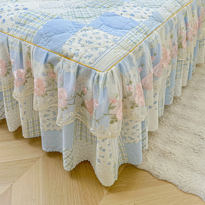 91家纺网 家纺一手货源 找家纺 （总）艾裙海 2025秋冬新款木棉皱皱双层纱夹棉床裙系列四件套