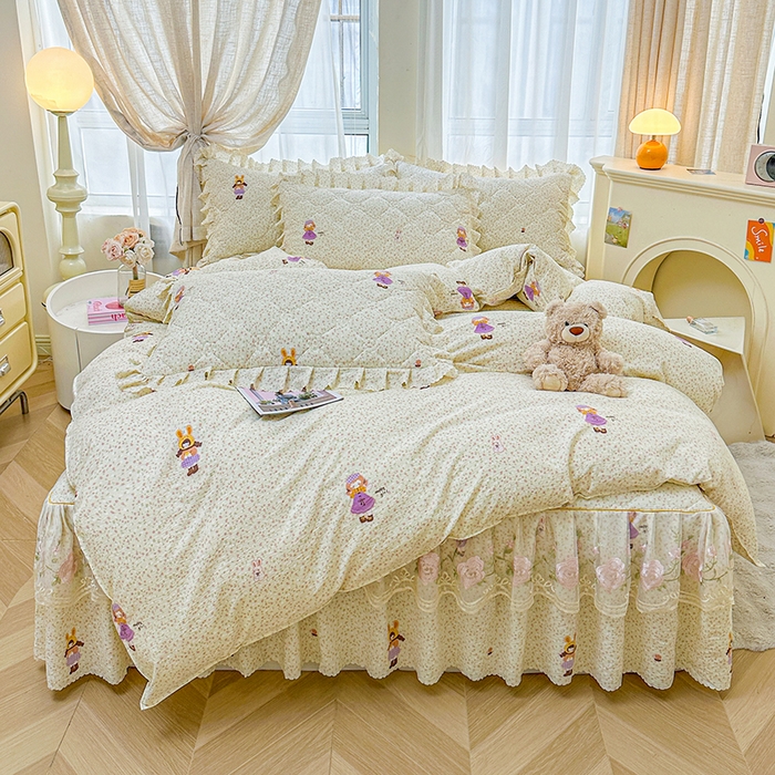 91家纺网 家纺一手货源 找家纺 （总）艾裙海 2025秋冬新款木棉皱皱双层纱夹棉床裙系列四件套