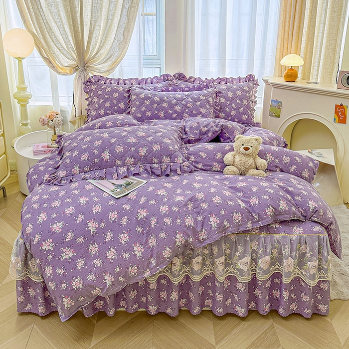 91家纺网 家纺一手货源 找家纺 （总）艾裙海 2025秋冬新款木棉皱皱双层纱夹棉床裙系列四件套