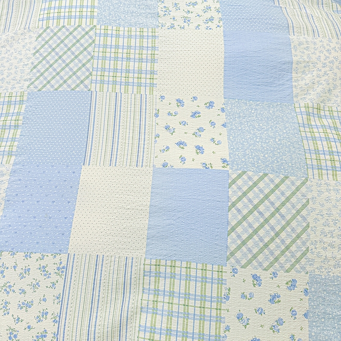 91家纺网 家纺一手货源 找家纺 艾裙海 2025秋冬新款木棉皱皱双层纱夹棉床裙系列四件套 百福蓝