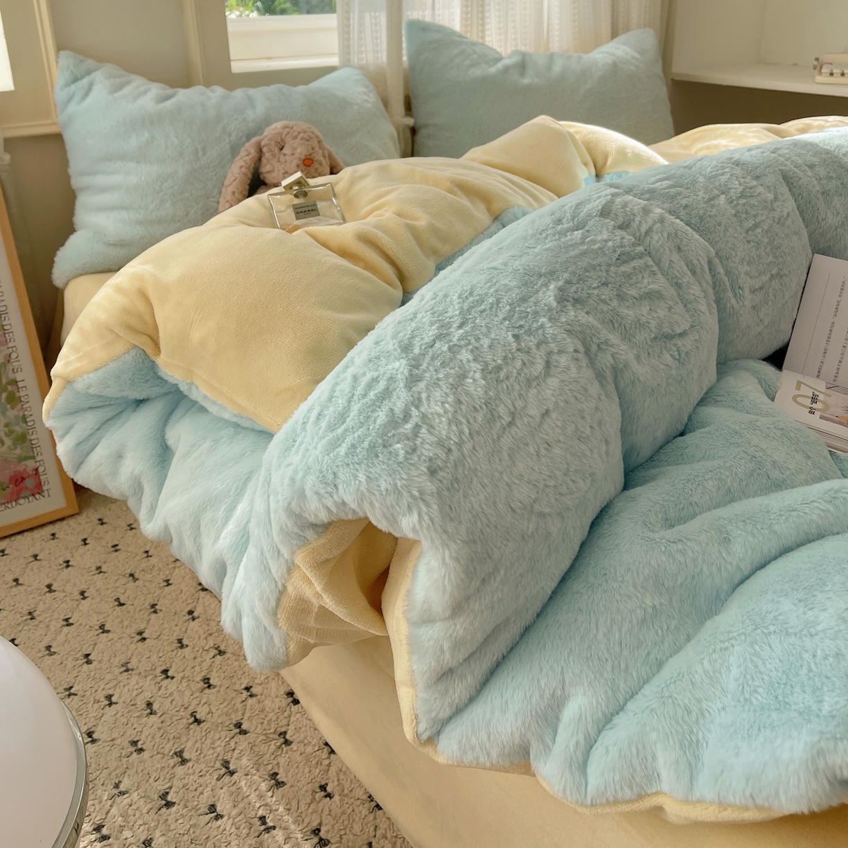 91家纺网 家纺一手货源 找家纺 （总）金爱家 2025新款全消光牛奶绒A类纯色獭兔毛绒立体四件套
