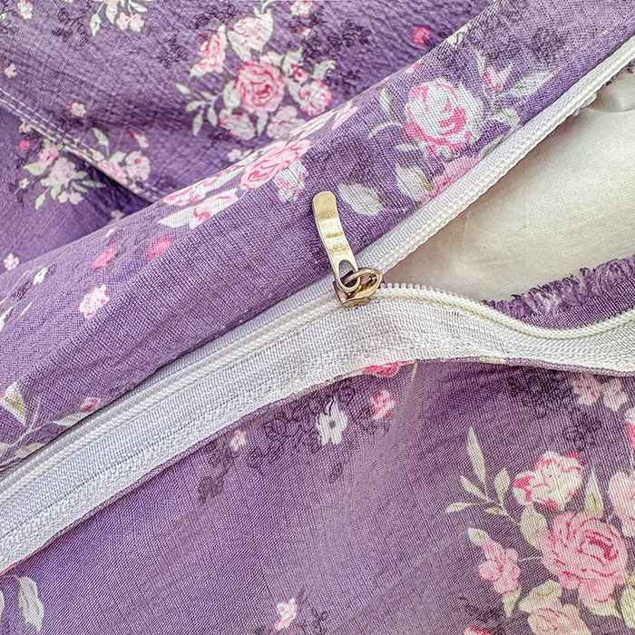 91家纺网 家纺一手货源 找家纺 艾裙海 2025秋冬新款木棉皱皱双层纱夹棉床裙系列四件套 紫藤花语