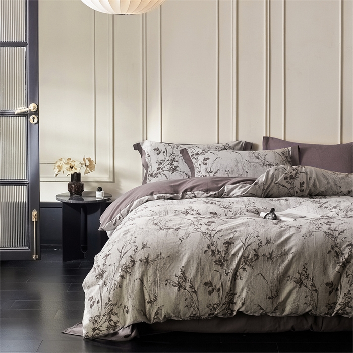 91家纺网 家纺一手货源 找家纺 梦享生活家居 2025新款全棉纯棉色织提花磨毛四件套 全棉磨毛锦绣-深咖