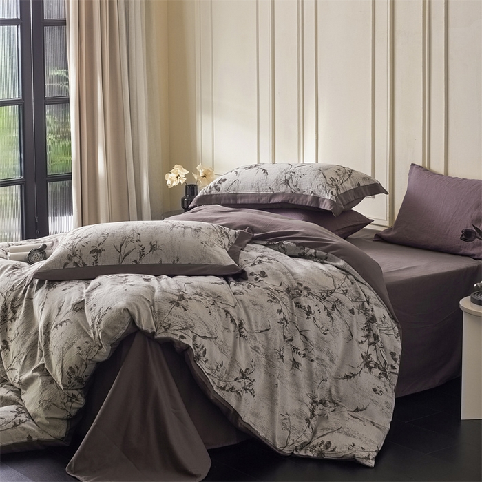 91家纺网 家纺一手货源 找家纺 梦享生活家居 2025新款全棉纯棉色织提花磨毛四件套 全棉磨毛锦绣-深咖