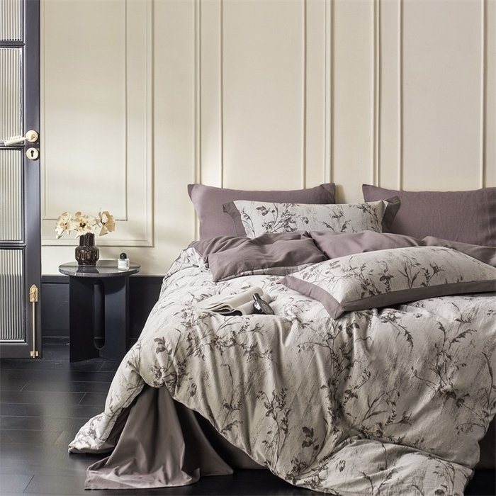 91家纺网 家纺一手货源 找家纺 梦享生活家居 2025新款全棉纯棉色织提花磨毛四件套 全棉磨毛锦绣-深咖