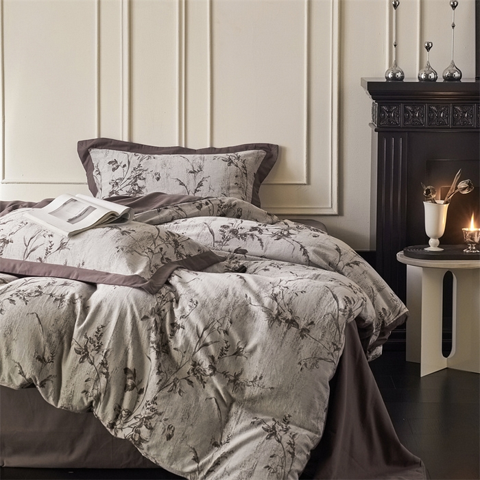 91家纺网 家纺一手货源 找家纺 梦享生活家居 2025新款全棉纯棉色织提花磨毛四件套 全棉磨毛锦绣-深咖