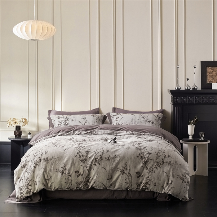 91家纺网 家纺一手货源 找家纺 梦享生活家居 2025新款全棉纯棉色织提花磨毛四件套 全棉磨毛锦绣-深咖