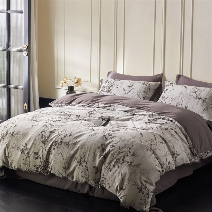 91家纺网 家纺一手货源 找家纺 梦享生活家居 2025新款全棉纯棉色织提花磨毛四件套 全棉磨毛锦绣-深咖