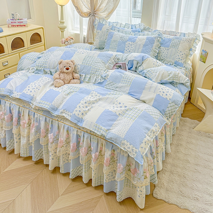 91家纺网 家纺一手货源 找家纺 （总）艾裙海 2025秋冬新款木棉皱皱双层纱夹棉床裙系列单品床裙